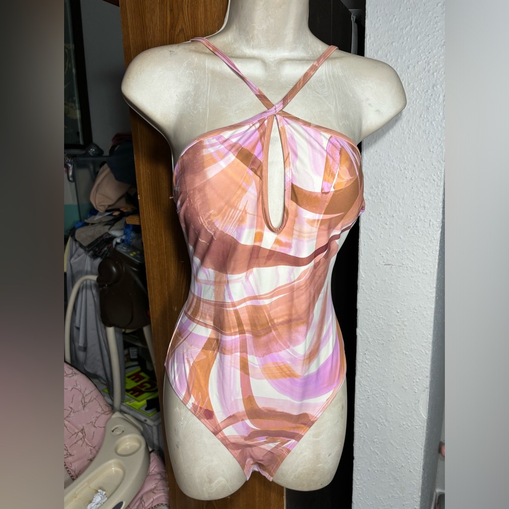 Cupshe Pink Peach Abstract One-Piece Swimsuit